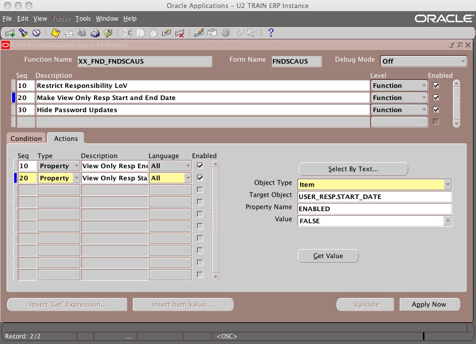 Snapshot 2009 01 15 22 32 02 Form Personalization: Restrict the Responsibilities LoV on the form FNDSCAUS